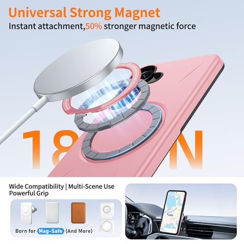 Gritup for Samsung Galaxy S25 Case [Compatible with MagSafe Accessories]:2 Pcs HD Screen Protectors,Built-in Kickstand,Dual Layer Shockproof,Camera Guard,Velvet Touch,S25-Pink - image 3
