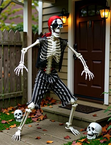 Oddwaxs 5.4Ft Life Size Halloween Pirate Skeleton - Posable with