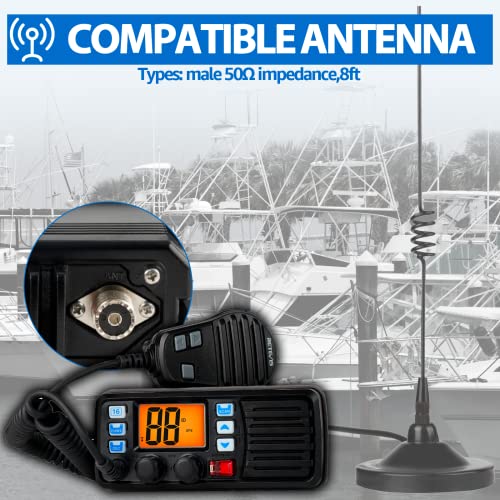 Retevis RM20 Advanced Fixed Mount Marine Radio,Radio Marine with GPS,DSC,Boat Radio Waterproof IP67 Submersible,Support External Speaker,NOAA Weather,LCD Display,Ship Shore Radio for Boat,Black - Image 6