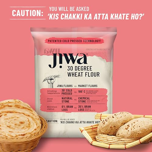 Image of Jiwa 30 Degree Wheat Flour /Atta | 5 Kg | Patented Cold Pressed Flour | Slow Ground | Puffed Soft Rotis | Natural Chakki Atta | 0% Maida | 0% Bran Loss