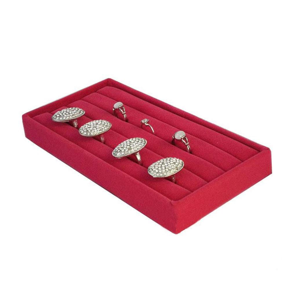 Velvet Portable Velvet Ring Insert Jewelry Display Tray Holder Stand Cufflinks Case Trinket Shop Organizer Box (Color : Rose-Red) (Grey) (Rose)