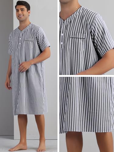 Lars Amadeus Striped Nightshirts for Men's Short Sleeve Button Down Sleep Shirts V-Neck Stripes Nightgown3