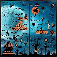Halloween Window Decorations - Black Bat Static Clings, Double-Sided Removable Halloween Window Stickers for Home, Office & Parties (8 Sheets)