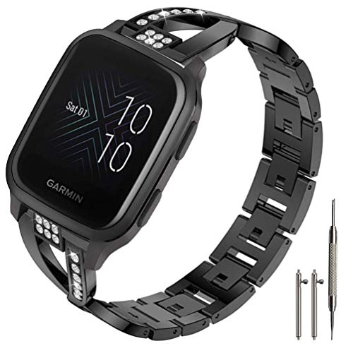 Sankel Compatible for Garmin Venu Sq Bands,Women Metal Replacement Chain Bangle Bracelet Strap Wristband for Garmin Venu/Venu Sq/Venu Sq Music,Vivoactive 3,Vivomove HR,Garmin Move Luxe/Style (Black)