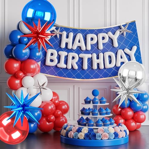 Image of 6pcs 22 inch Blue Silver Red Star Balloons and 4D Large Foil Balloons, Red Silver Star Balloon Dark Blue 4D Foil Aluminum Balloon For Birthday Baby Shower Independence Day Party Wedding Decorations