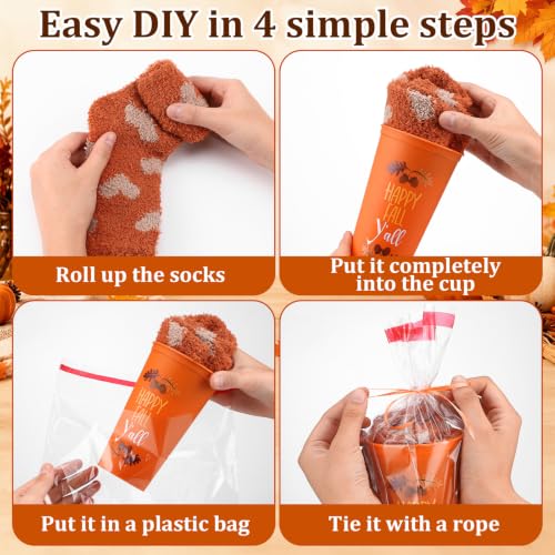 Yungyan 12 Sets Fall Thanksgiving Gift Set Socks and 16 oz Coffee Cup - Image 4