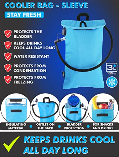 3L Hydration Bladder And Cooler Bag >Keeps Drink Cool & Protects Water Bladders< Leak Proof Hydration Pack For Backpacks > Tasteless & Bpa Free Top Tpu Material, Quick Release Tube With Shut Off Valve #TOP4