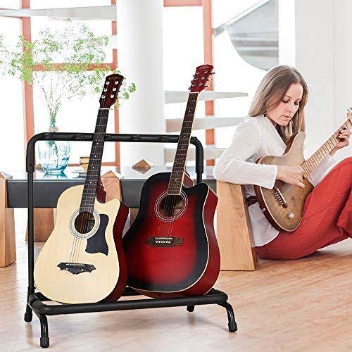 5 Holder Guitar Stand,Multi-Guitar Display Rack Folding Stand Band Stage Bass Acoustic Guitar, Black