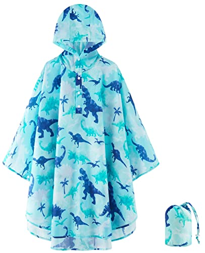 WAWSAM Jungen Regencape Kinder regenponcho Wasserdichter Kleinkind Regenponcho mit Kapuze Dinosaurier Regenbekleidung Kleine Mädchen Outdoor Jacken für Schule Wandern Camping