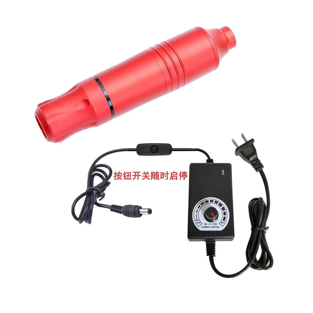 Complete tatto Pen kit with DC interface and matching mini power supply,Black or red low noise tattoo pen,Cutting and fogging integrated cool tattoo pen (Red tattoo pen kit)