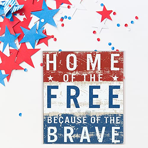 Jetec Patriotic Decor July 4th Box Sign Independence Day Patriotic Labor Day 5 x 6 Inch Wood American Flag Decor Farmhouse Wooden Block(Home of the Free Because of the Brave) - Image 6