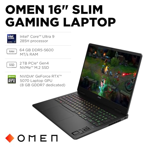 HP OMEN 16 Slim Gaming Laptop, 16" 144Hz 2K Display, Intel Core Ultra 9 285H, NVIDIA GeForce RTX 5070, 32GB DDR5 RAM, 1TB SSD, Wi-Fi 6E, RGB Backlit, Win 11 Pro, w/Mytrix Accessory & Lifetime Office - Image 3