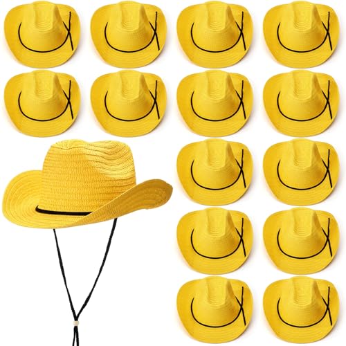 Image of JaGely 15 Pcs Straw Cowboy Hats Wide Brim Summer Hat Women Men Country Accessories for Western Themed Party Concerts Birthday