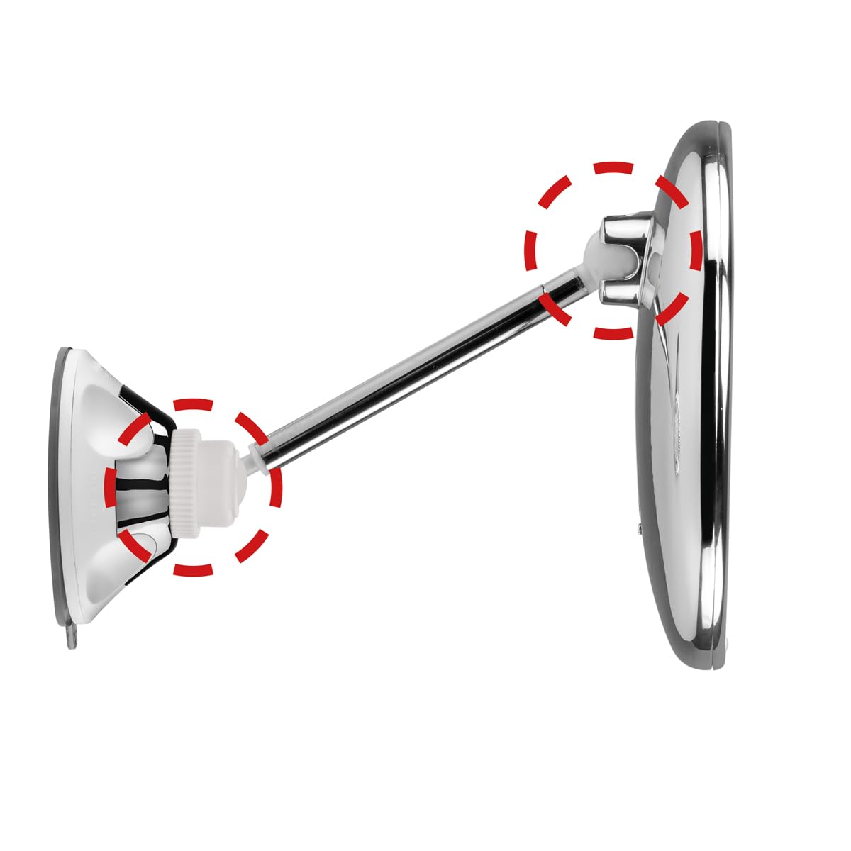 MACOM, Specchio Cosmetico con Asta Telescopica Brevettata, Doppio Snodo, Ingrandimento 10x, 18 Luci LED e Ventosa a Ghiera Orientabile a 360°, Salvaspazio, Sensation 229 New Perfect Mirror