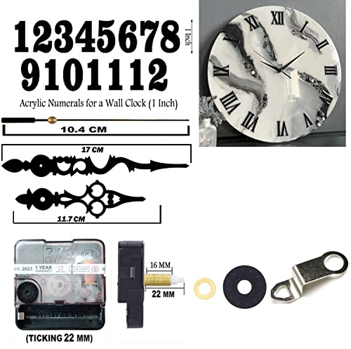 Image of 12 Pcs Arabic Mirrored Acrylic Numerals Movement Machine 22mm for Wood Resin Marble Clock Fancy Needles Pack 2 (Black D6)