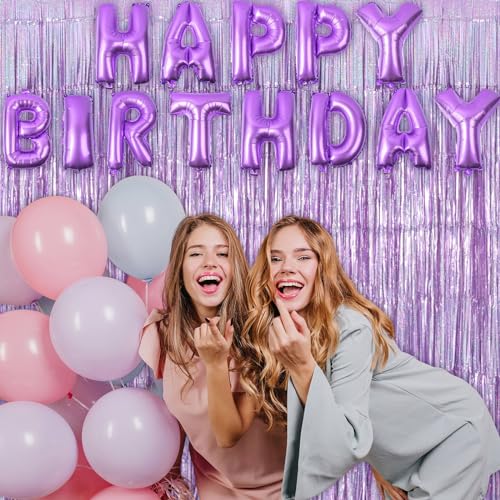 Image of 2 Pack Fringe Curtains Backdrops, Foil Fringe Curtains, Door Streamers for Birthday Wedding Bridal Shower Holiday Graduation Party Decorations, Photo Booth Backdrops, Glitter Light Purple