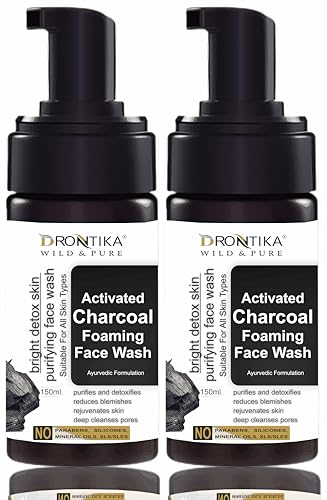 Image of Drontika Wild & Pure Charcoal Foaming Face Wash - 100% Natural Deep Cleanser for Acne, Blackheads & Pore Detox - Oil Control, Sulfate-Free Formula - 300ml