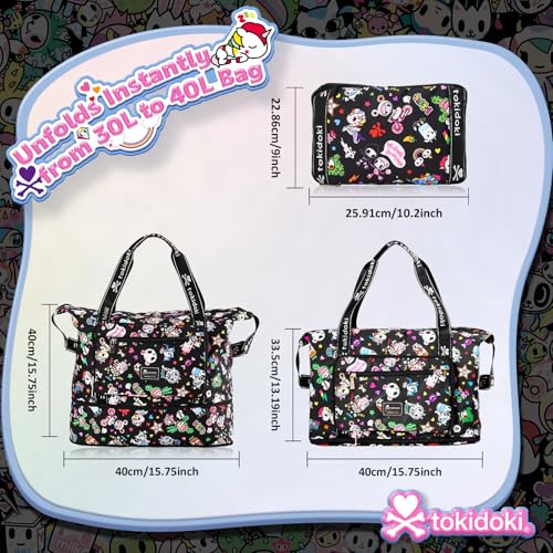 Tokidoki Foldable Duffle Bag for Women, 40L Large Capacity Weekender Bags, Expandable Tokidoki Travel Bags Luggage Bag for Travel Sports Gym Vacation-Official Licensed (Denim Daze)2