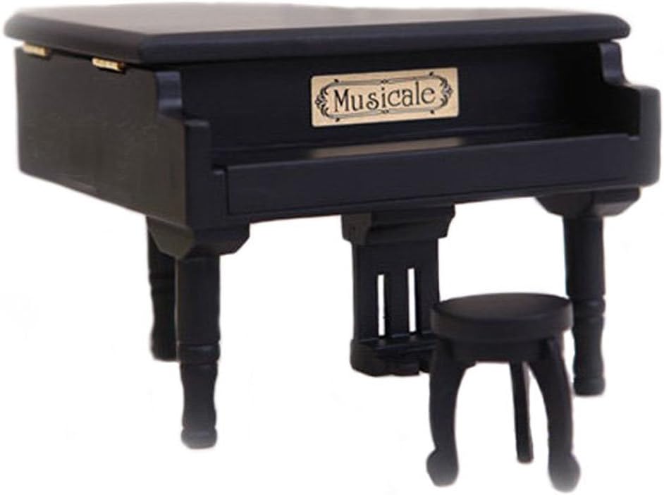 FnLy Retro Wind-Up Wooden Piano Musical Box,Wooden Simulation Gift Music Box,My Heart Will Go On Musical Box,with Gold-Plating Movement in,Black