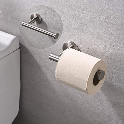 Toilet Paper Holder, Rustproof Wall Mounted Toilet Roll Holder, Modern Tissue Roll Dispenser Round for Bathroom Washroom SUS304 Stainless Steel Holder, Brushed Nickel