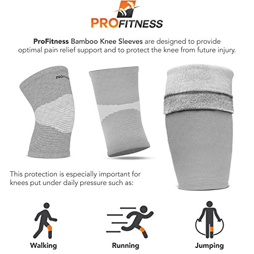 Profitness Bamboo Knee Sleeve For Joint Pain Improved Circulation Compression – Effective Support For Running, Jogging,Workout, Walking, Hiking And Recovery (Medium, Gray) #TOP2
