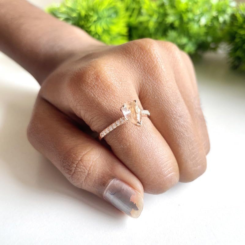 Pear Cut Morganite & Diamond Engagement Ring, 14k Gold Finish Pear Shape Morganite Solitaire With Accent Bridal Ring, Topaz & Diamond Ring