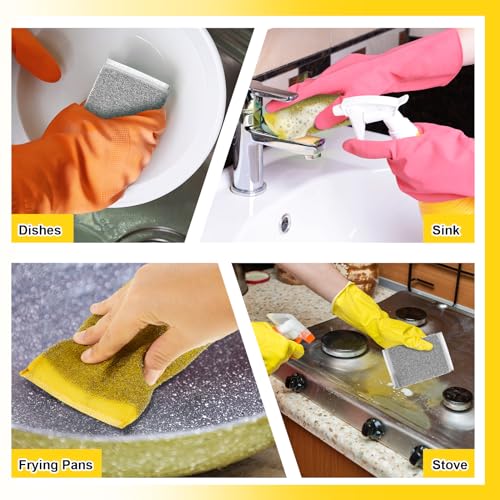 Image of Thyle 2 Pack Steel Wool Scrubber Kitchen Sponges, Heavy Duty Non Scratch Metal Sponges, Reusable Cleaning Scrub Pads for Dishes, Pots, Pans, Sink and Tough Hard Stains (Gray,Yellow)