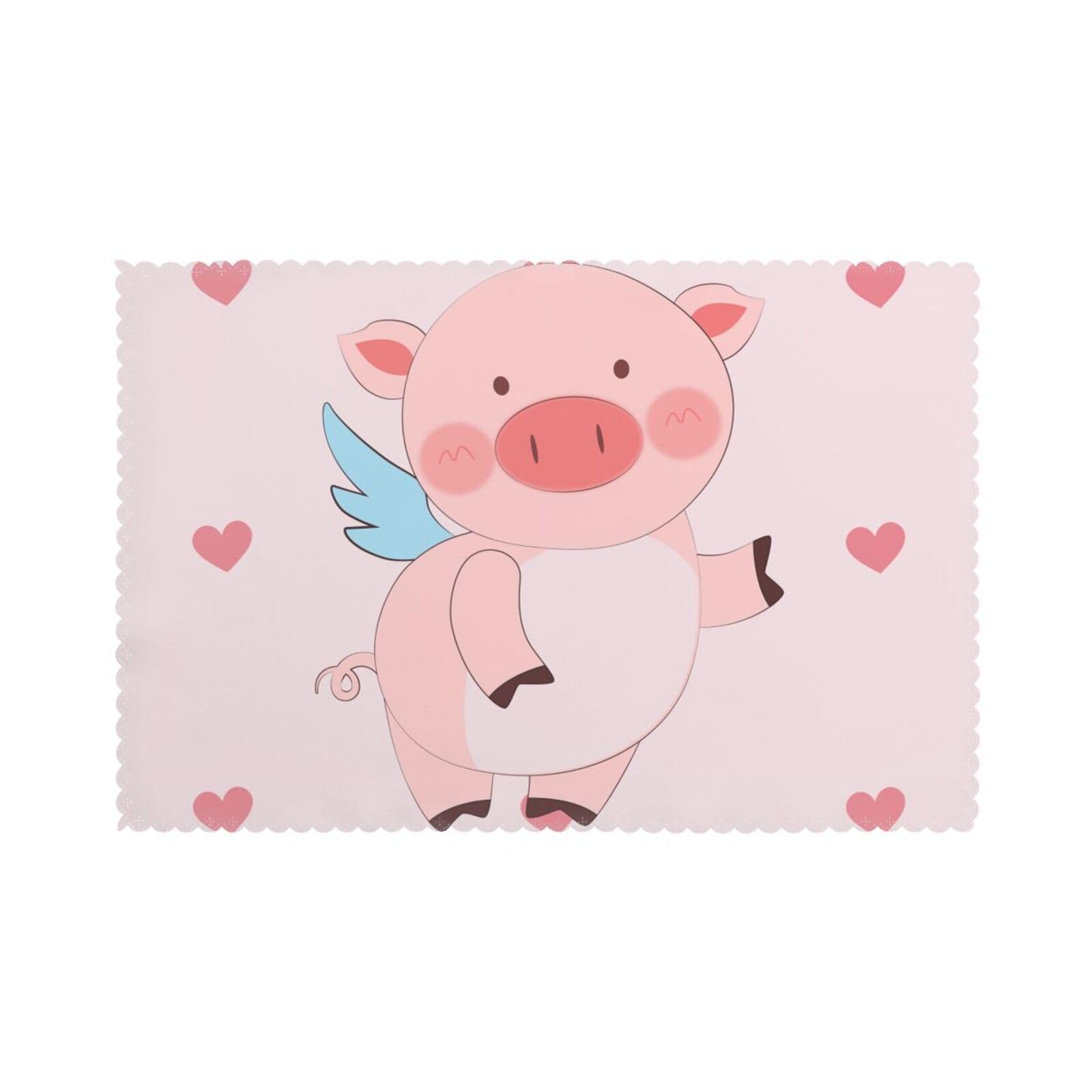 cartoon flying pig Placemat set of 6, oil-proof, washable, suitable for kitchen, restaurant, party, etc.