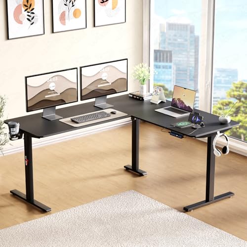 Image of Lukzer L-Shape Electric Height Adjustable Desk with USB & Type-C Port Digital Display Advance Memory Preset Sit Stand Home Office Table (EST-001 /UC-Black & Black /160x140 cm) DIY with 3 Years Warranty
