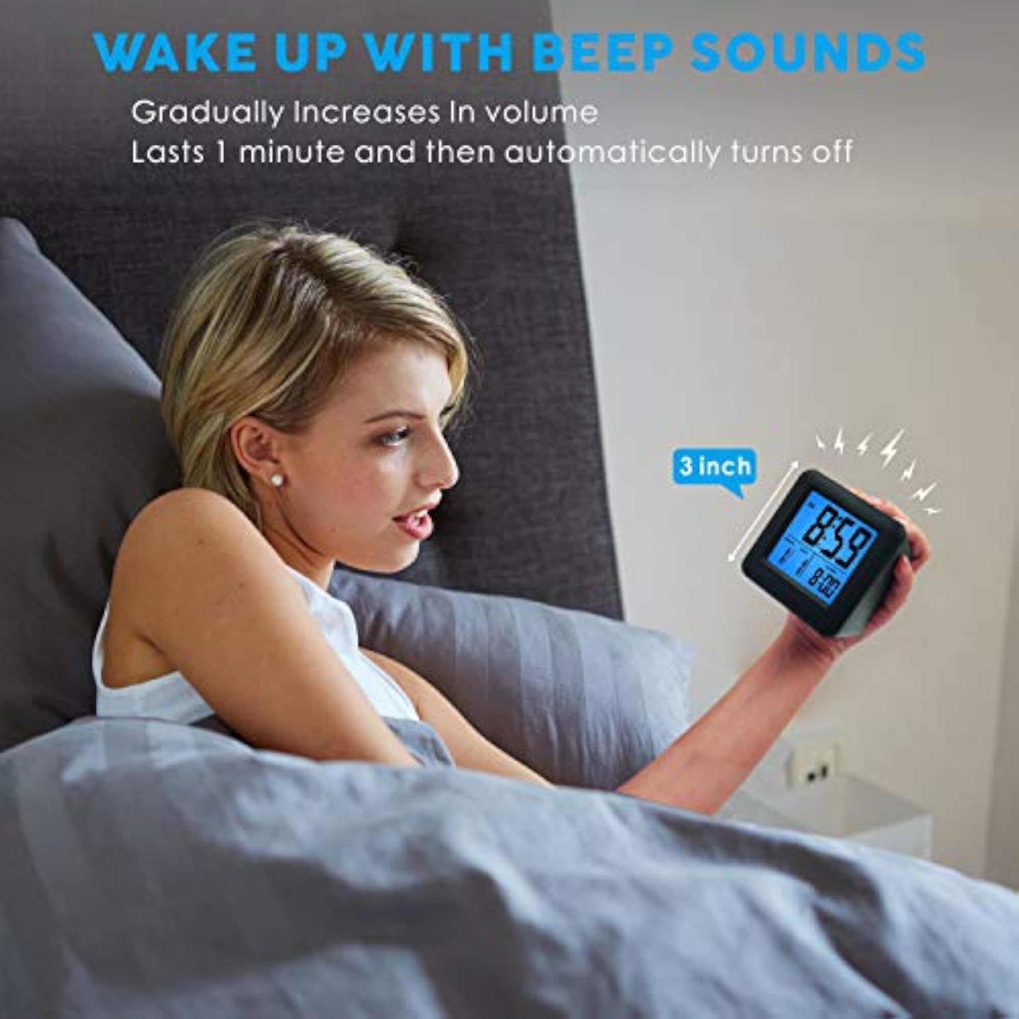 Digital Travel Alarm Clock with Snooze, Blue Nightlight
