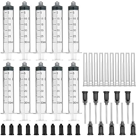 Agemore 10 Pack 30ml Syringes with 16Gx1.0'' Blunt Tip Fill Needles and Storage Caps(Luer Lock) Cover