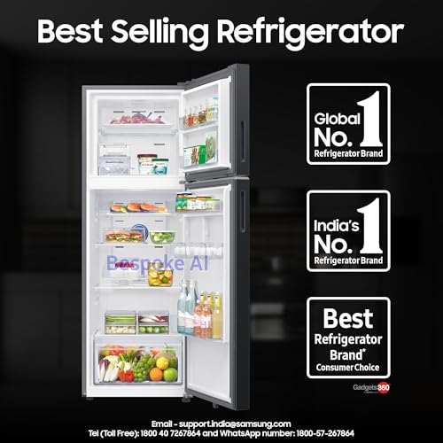 Image of Samsung 350 L, 3 Star, Convertible 5-in-1, Digital Inverter, Frost Free Double Door, WiFi Bespoke AI Refrigerator (RT38HG5A23BXHL, Luxe Black, 2026 Model)