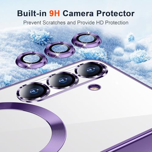 Image of VONZEE Clear Logo Electroplating Transparent Case For Samsung Galaxy A36 5G, Magnetic Plating Electroplate Tpu Case Cover, Individual Camera Protection For Each Lens- Deep Purple