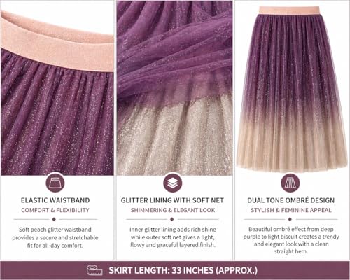 Image of THANYA'S BOUTIQUE Women's Korean Style Midi Skirt | Lightweight Flowy Net Fabric | 33 Inches (Approx) | Pleated Elegant A-Line Flare Skirt | Imported Wear & Casual Outfit for Women & Girls