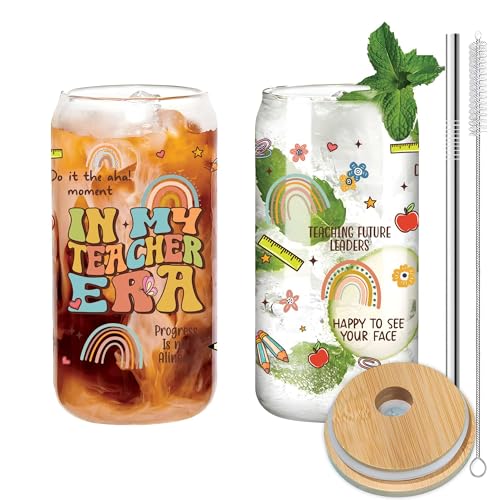 BOBAPARTHOME Teacher Appreciation Glass Cup with Lid and Straw, 16 Oz, Modern School-themed Tumbler, Hot & Cold Drinks, Reusable, Transparent, Multicolor, Includes Bamboo Lid and Straw - Image 3