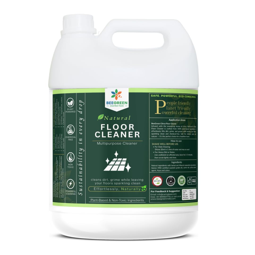 Beegreen Natural Floor Cleaner Multi-Purpose- 5L, Eco-Friendly & Biodegradable, Limescale Remover, 100% Plant based, Non Toxic, Chemical Free, Family Safe