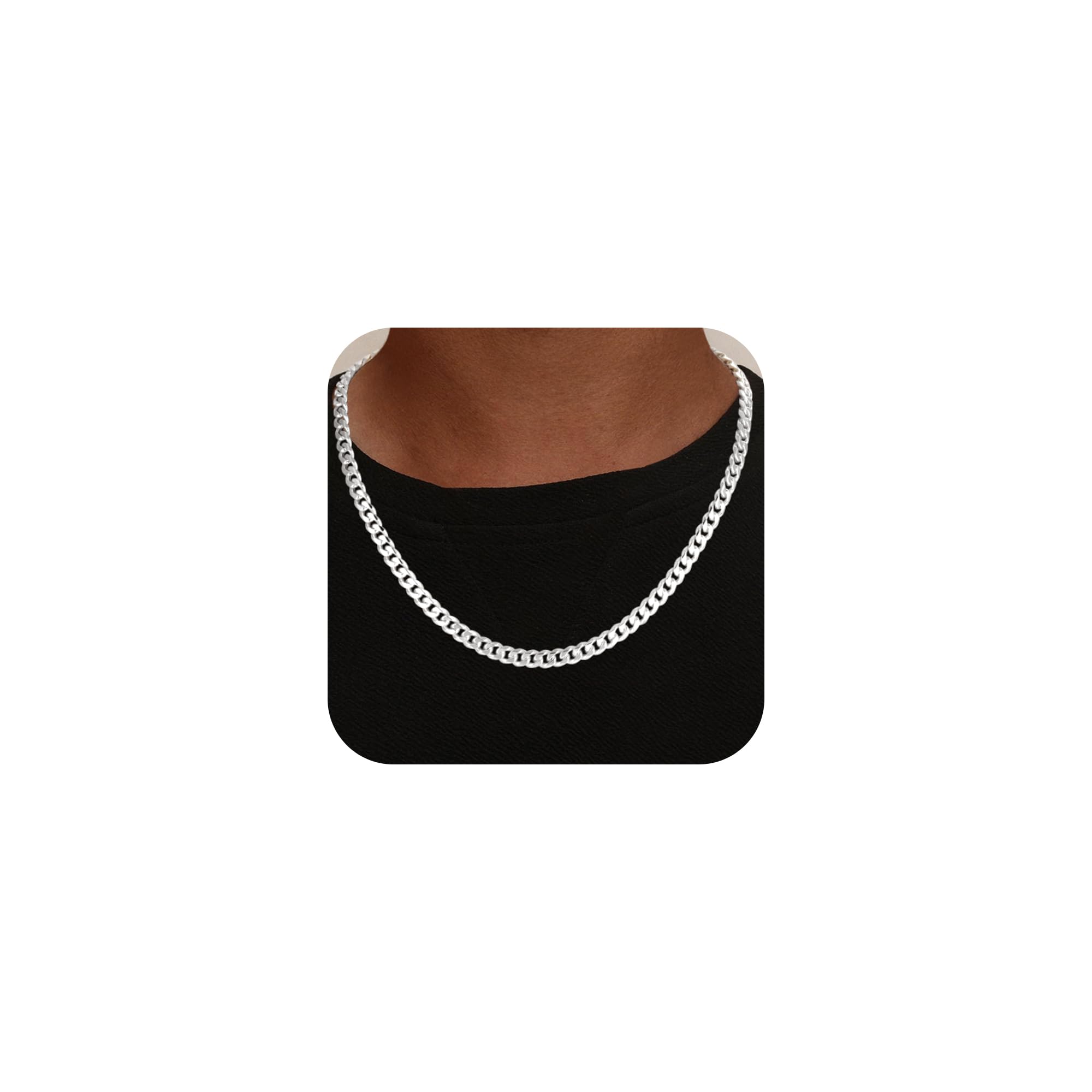 7mm Breit KubanischeKette Silberkette Herren | Panzerkette Herren 925 Sterling Silber Over Chain Jewelry Schmuck Geschenke für Männer Papa Freund Längen 46/51/56/61/66CM