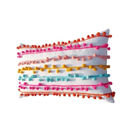 WWW.THROWPILLOW.IN Multicolour Pom Lace Cushion Cover (12x18)