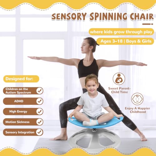 Image of Zhenx Spinning Chair for Autistic Kids with Handles - 220lbs Capacity Sensory Swivel Seat - Sensory Toy for Teens with ADHD /Autism - Sit & Spin Calming Gift to Improve Focus & Body Balance (Blue)