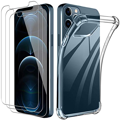 Yoowei Compatibile con iPhone 12 PRO Max Cover Trasparente [3 Pezzi Pellicola Protettiva in Vetro Temperato Incluso], Cover Protettiva Antiurto Morbida e in Silicone per iPhone 12 PRO Max