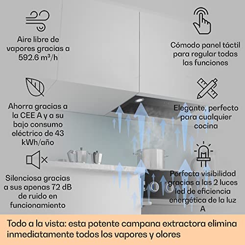 Klarstein-Campana-Extractora-Empotrable-l-Bajo-Consumo-200W-Extraccion-600mh-725cm-Ancho-l-Campanas-Extractoras-Cocina-con-Extraccion-de-Humos-Acero-Inox-Extractor-Cocina-Silencioso-Negro