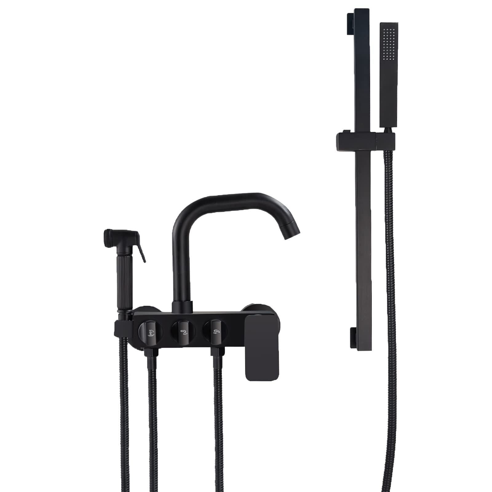 VDOQTLJT Bath Mixer Tap with Shower Attachment Bathtub Faucet Wall Mounted Black with Spray Gun Brass Hot and Cold Water Bathroom
