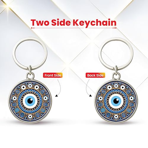 Image of MG | Protective Evil Eye /Spiritual Symbols /Om /Motivational Keychains | Double-Sided Metal Key Ring | Good Luck and devine Charm for Car, Bike, Home & Office
