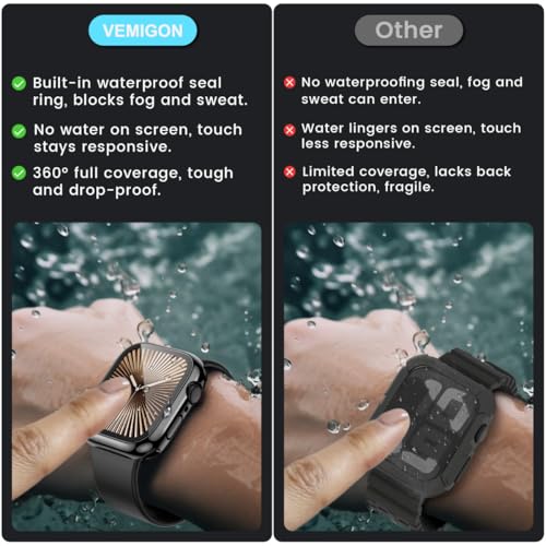 Image of VEMIGON 2 in 1 Waterproof Case Compatible for Apple Watch Series Series 11 /10 46mm, Screen Protector 360 Protective Glass Face Cover Hard PC Bumper + Back Frame for iWatch Accessories, Jet Black