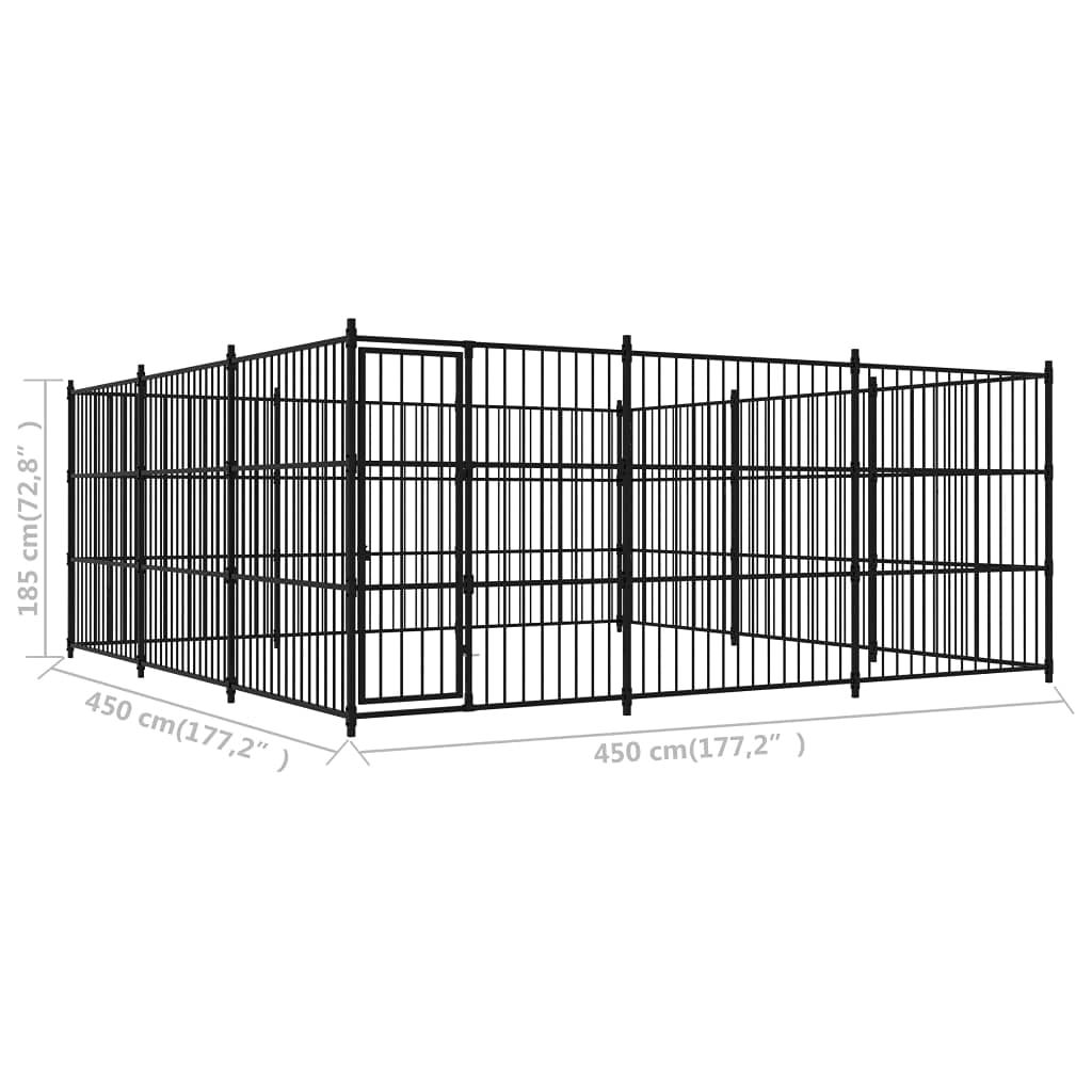 Perrera para perros de acero para exteriores, 450 × 450 × 185 cm, con puerta, plegable, estable para perros, cachorros, jardín, protección, seguridad, recinto de entrenamiento, parque modular