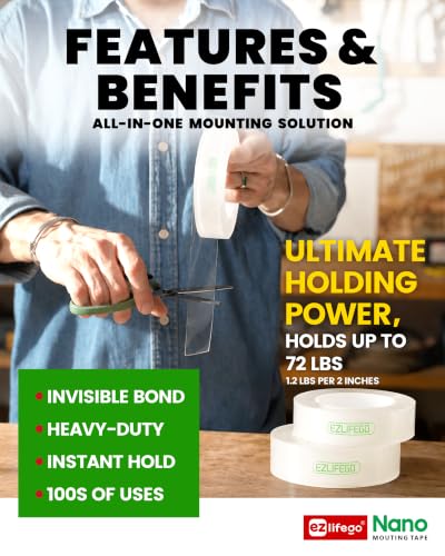 EZlifego Heavy Duty Invisible Bond Nano Double Sided Mounting Tape, 9.85FT - Additional View