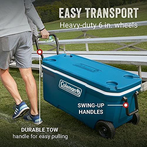 Image of Coleman Classic Series Insulated Portable Wheeled Cooler, Leak-Resistant Outdoor Hard Cooler Keeps Ice up to 5 Days, 62qt /65qt /100qt Options