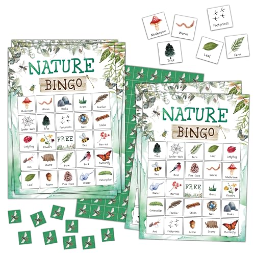 TCHOND Nature Bingo Games, Nature Hike Bingo Cards for Adults, Camping Party Game, Ideal Gifts for Family Holidays Friends Gatherings, Outdoor Camp Party Favors, 24 Players Games Cards, 05