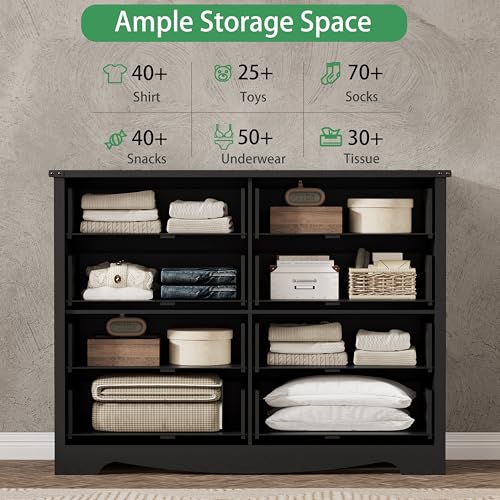 Image of Dresser for Bedroom with 8 Drawers, 48 inch Wide Wood Chest of Drawers with Deep Drawers & Mental Handle, Modern Dresser TV Stand, Wooden Closet Storage Organizer for Living Room, Hallway, Entryway, Black
