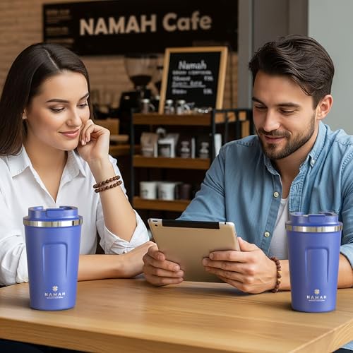 Image of Namah Insulated Coffee Mug Travel with Lid 380ML Stainless Steel Coffee Tumbler Cup for Office & Home, Leak Resistant Matte Finish Hot & Cold Travel Coffee Mug for Men & Women Gift (Ocean Flex)
